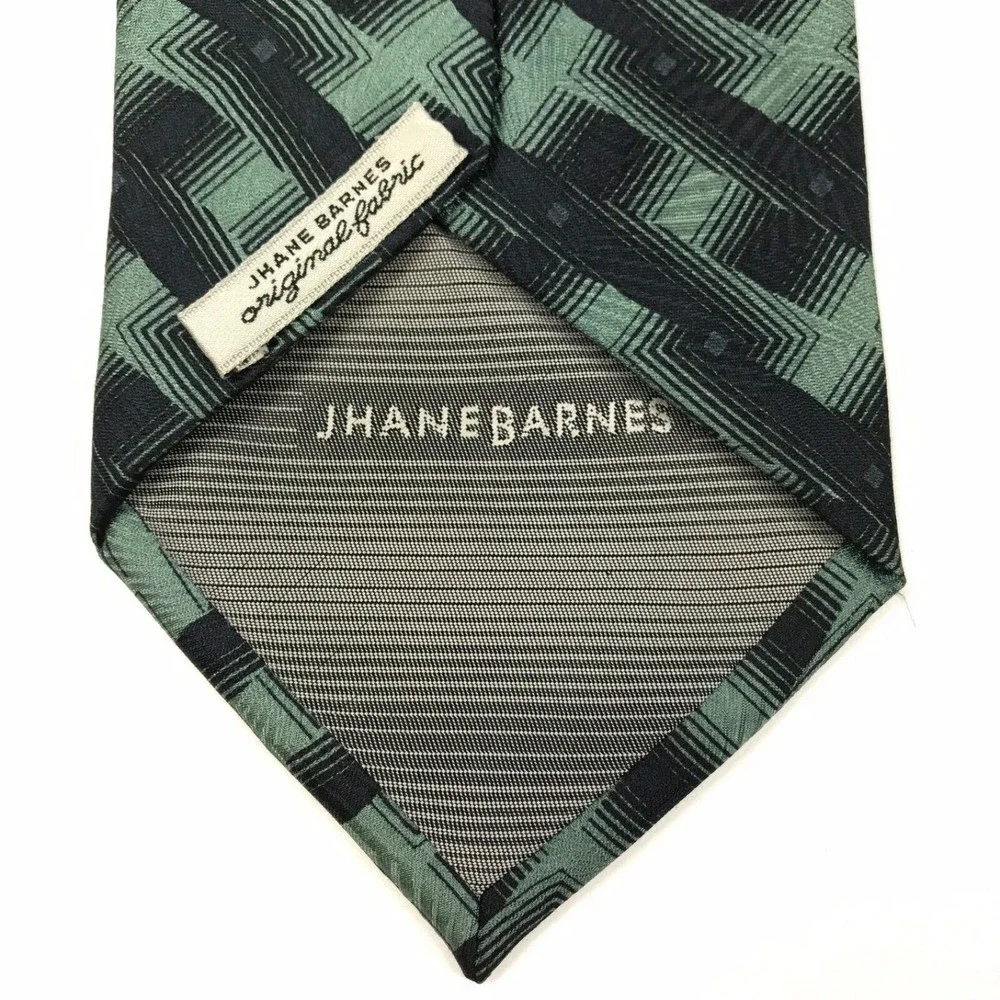 Jhane Barnes 100% Silk Tie Men's Green Black Geometric Designer Necktie Japan - Picture 5 of 10